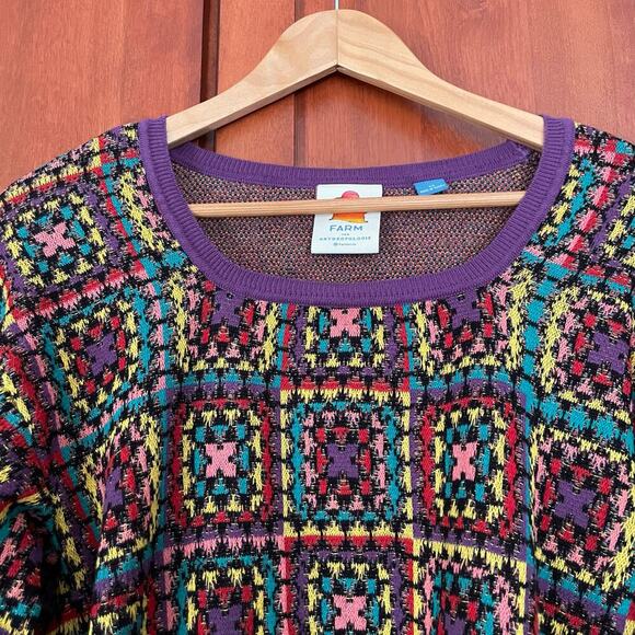 Farm Rio for Anthropologie Sweater Granny Square Pattern Size XS - Picture 4 of 10